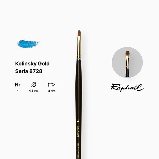 Кисть колонок овальная Raphael Kolinsky Gold, №4, профессиональная, длинная ручка - фото 2