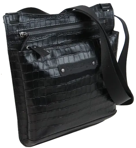Мужская кожаная наплечная сумка под крокодила черная Mykhail Ikhtyar sum0028768 - фото 4