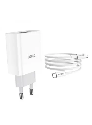 Сетевое зарядное устройство Hoco C80A PD 20W QC3.0 + USB Cable Type-C to Type-C White - фото 2