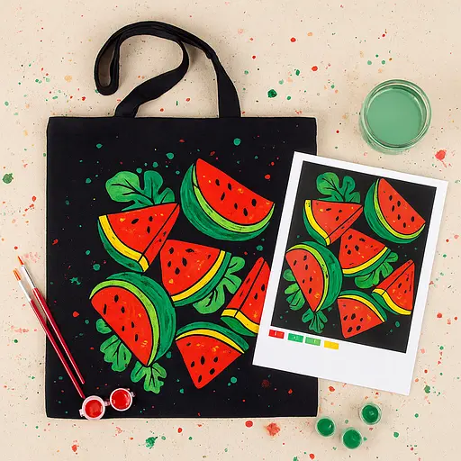 Набір екосумка-розмальовка Кавуни 38х42см чорна бавовна 200г/м2 ROSA Talent [CD]