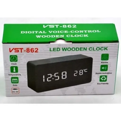 Світлодіодний годинник Wooden Clock VST-862 цифровий з червоним підсвічуванням чорний - фото 4