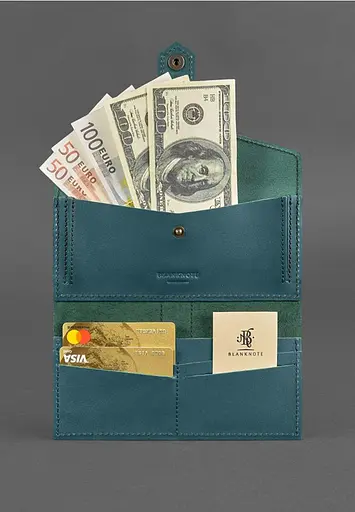 Шкіряне жіноче портмоне 3.0 зелене Краст - фото 3