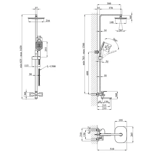 Душевая система Kroner KRP Edelstahl Kubus - SCH063 (CV022979) - фото 10