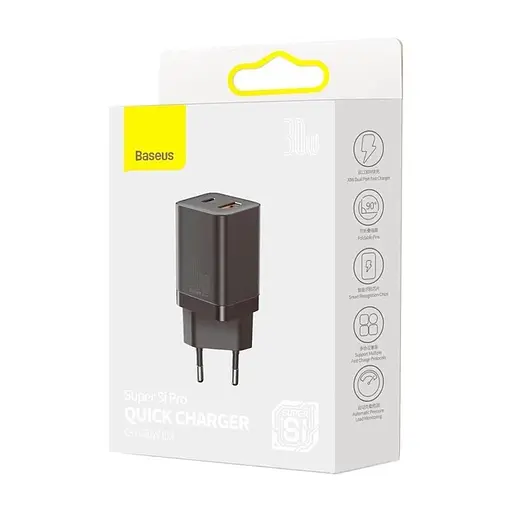 Зарядний пристрій Baseus Super Si 30 W 1 USB-C PD вихід блок адаптер чорні - фото 4