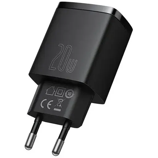 Мережевий зарядний пристрій Baseus Compact Quick Charger U + C 20W EU Чорний - фото 1