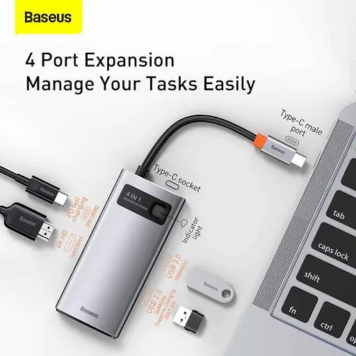 USB-хаб Baseus Metal Gleam Series 4-in-1 Multifunctional Type-C Hub Docking Station Gray (CAHUB-CY0G) [75254] - фото 6