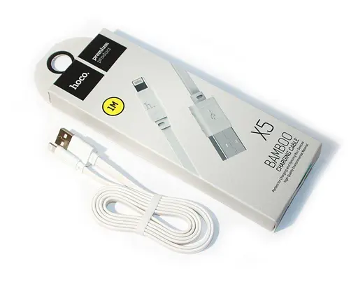 Кабель Hoco X5 Bamboo плоский USB - Lightning 100 см белый - фото 1