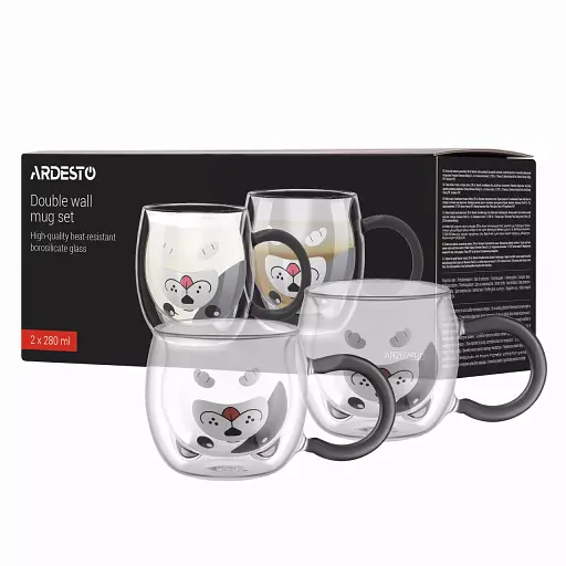 Набір чашок Ardesto Animals з подвійними стінками 280 мл 2 шт. боросилікатне скло (AR2628BD) - фото 2