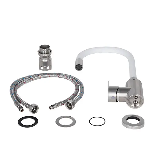 Смеситель для кухни Lidz Vida 04R-WFS U-образный гибкий White (k35) Белый - фото 4