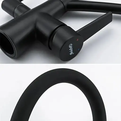 Змішувач для кухні вис. силікон. гусак під фільтр лат. корпус гайка Ø35 чорний Gappo G4398-16, Чорний матовий - фото 5