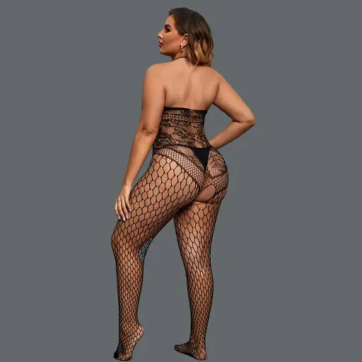 Бодістокінг жіночий нейлон Plus Size еротичний, відкритий доступ, чорний XL-XXL - фото 2