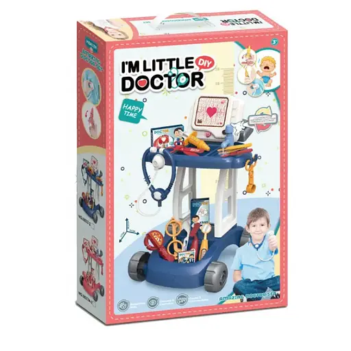 Набор доктора 8837-2, столик на колесах, ЕКГ-апарат, звук, свет, аксессуары, в коробке (6946617108279) - фото 1