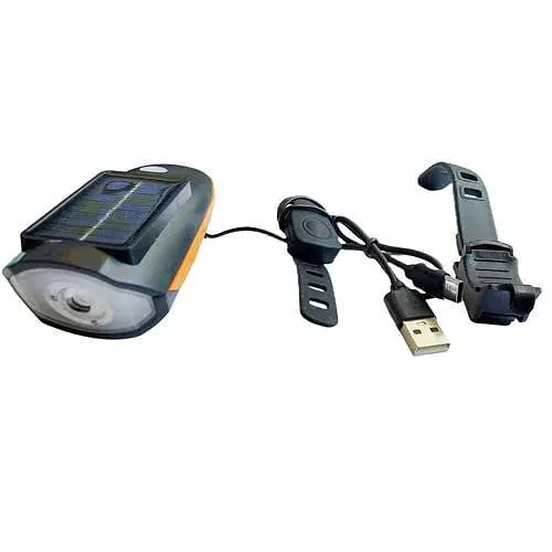 Велофара с солнечной панелью и сигналом Bike Light 7599 Solar аккумуляторный велофонарь Li-Ion panel IPX4  USB-C - фото 4