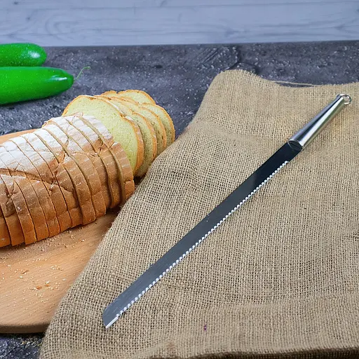 Нож зубчатый кухонный для нарезки хлеба с длинной пилой из нержавеющей стали 48 см, Kitchen Master Серебристый 85528 - фото 3