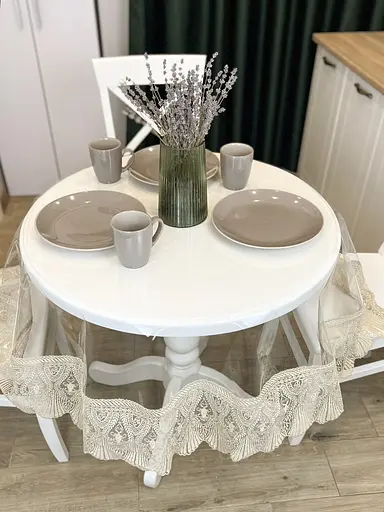 Силиконовая скатерть с бежевым кружевом Ришелье 15 см 380х110 см - фото 3