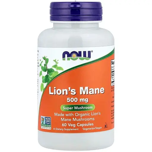 Естественная добавка NOW Lion's Mane 500 mg, 60 вегакапсул. - фото 1