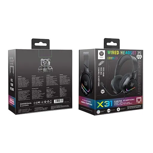 Навушники Onikuma Wired Headphone with RGB Colorful Lighting Surround Sound Over-Ear X31 USB+3.5mm, RGB - фото 2