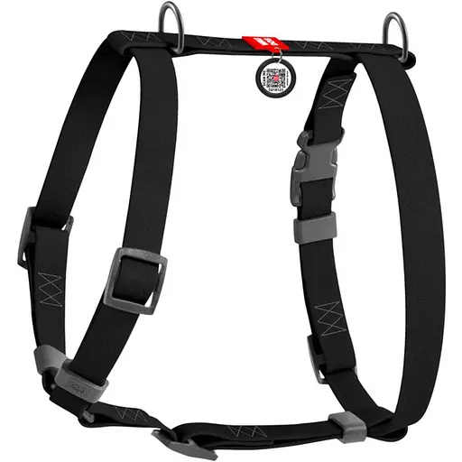 Шлея для собак Waudog Waterproof анатомічна Н-подібна з QR паспортом M 40-66 см чорна