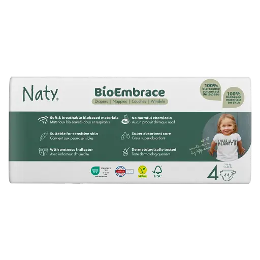 Одноразові дитячі підгузки BioEmbrace NATY розмір 4, 7-18 кг 44шт. в уп NATY