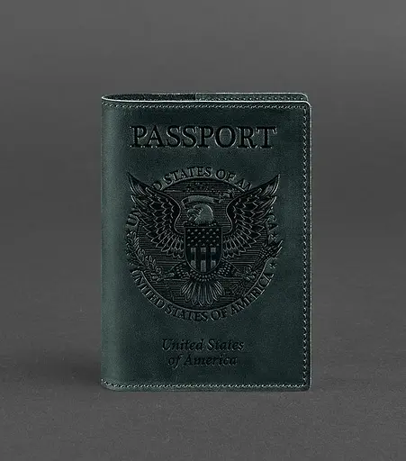 Шкіряна обкладинка для паспорта з американським гербом зелена - фото 1