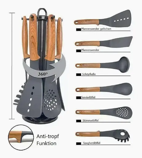 Набір кухонного приладдя на стійці Royalty Line RL-U06 із 7 предметів коричневий - фото 2