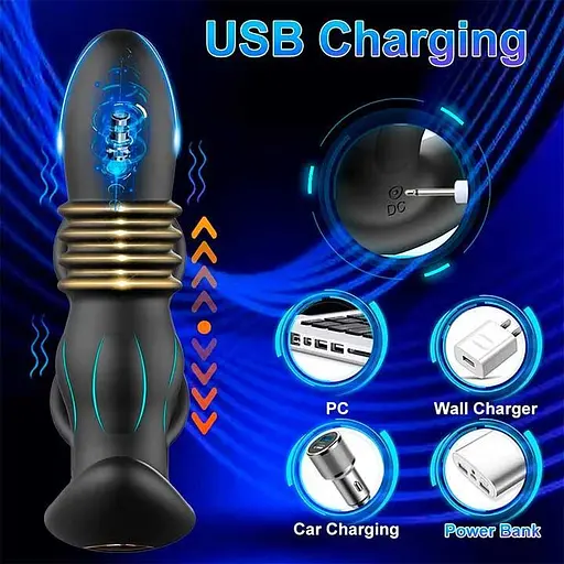 Анальний вібратор, масажер простати з ерекційними кільцями на пеніс та поступальними рухами з Д/К - фото 5