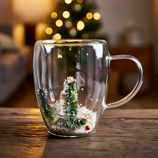 Чашка скляна з подвійними стінками з новорічним декором 350 мл Yiwu 64486-40 - фото 2