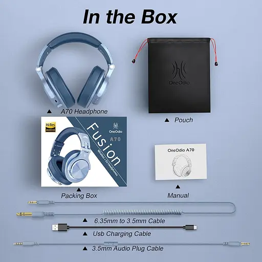 Гарнітура OneOdio Fusion A70, Bluetooth+3,5мм/6,35мм, Sky Blue - фото 3