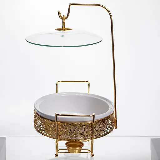 Мармитница настольная фарфоровая 2.5 литра мармит круглый на подставке Белый с золотом Yiwu YL-76 - фото 7