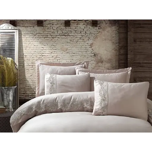 Комплект постільної білизни Dantela Vita Inci Beige з мереживом Євро Різнобарвний 000230353