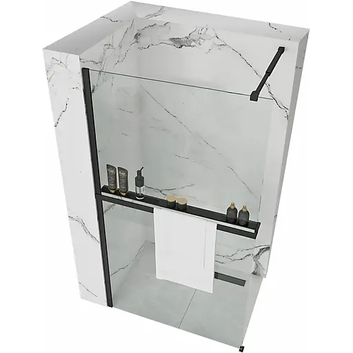 Душова стінка Rea Aero 90 black з полицею Evo REA-K7581 + HOM-00652, прозорий, чорний матовий - фото 1