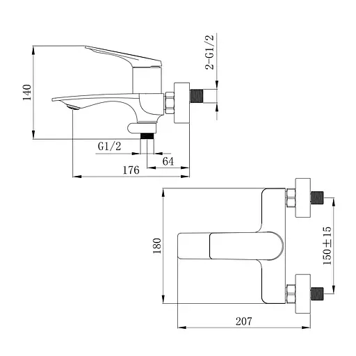 Смеситель для ванны Qtap Vlasta New (c душевым гарнитуром) QTVLA259CRM45642 Chrome - фото 2