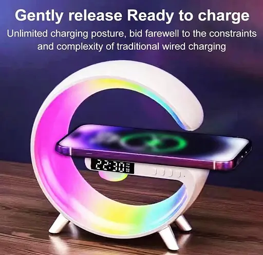 Светильник с беспроводной зарядкой телефона G63 LED Wireless Charging Speaker колонка ночник RGB-подсветка - фото 5