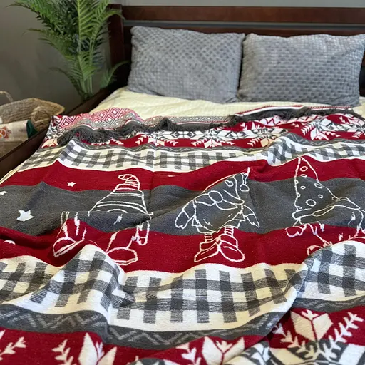 Плед покрывало Bridge двусторонний полуторный Гномы зимний 200х150 Хлопок Красный - фото 2