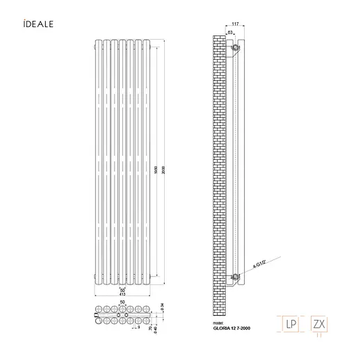 Радіатор дизайнерський Ideale Gloria 12 7/2000/413 антрацит, Антрацит - фото 5