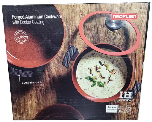 Кастрюля со стеклянной крышкой Neoflam EC-DC-C28I с мраморным покрытием 28 см 7.2 л Черно красный - фото 10