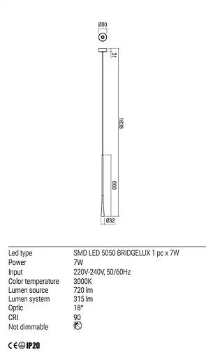 Подвесной светильник Redo ITO SU LED 600 7W 3000K WH (5.1.2) 01-1756 - фото 3