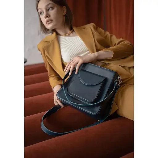 Жіноча шкіряна сумка Stella темно-синя - фото 1