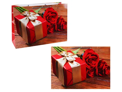 Подарунковий пакет, 150 г/м², Квіти з подарунком, 35x25x10 см, 6 шт. в упаковці