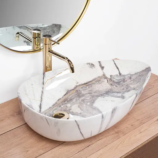 Умивальник Rea Greta 65 Thunder Shiny накладний мармур REA-U6500, Мармур - фото 2