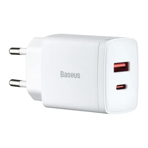 Мережевий зарядний пристрій Baseus Compact Quick Charger 20W QC + PD (1Type - C + 1USB) Білий - фото 1