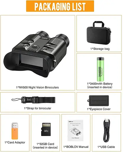 Бинокль ночного видения NV500 5X 1080P (до 500м) Full Dark IR + карта 32G - фото 2