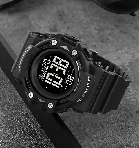 Часы мужские спортивные наручные Skmei 2195 (Черный с черным циферблатом) - фото 4