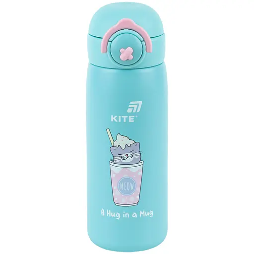 Термос с кнопкой Kite Hug in mug бирюзовый 430 мл (K25-1221-1)