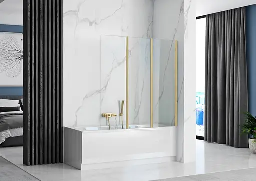 Шторка для ванни Rea Agat-3 120 brushed gold складана REA-W2501, Універсальна, прозорий, золотий - фото 3