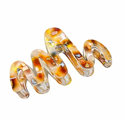 Заколка-крабик для волос волнистая 11 см с мелкими блестящими стразами, металлический зажим, коричневый - фото 1