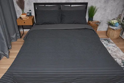 Комплект постельного белья полуторный евро 160х220 наволочки 4х70х70 Gray Stripe&Black Бязь Gold Люкс - фото 4