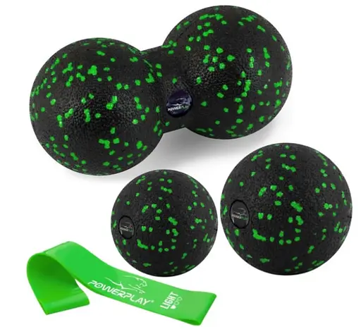 Набір для масажу та йоги PowerPlay PP_4092 EPP (Комплект з 3 штук) Green + гумка 5,5 кг (PP_4092_Green) - фото 1