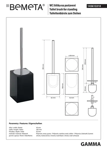 Туалетный ершик Bemeta Gamma напольный 145613310, Черный матовый - фото 2