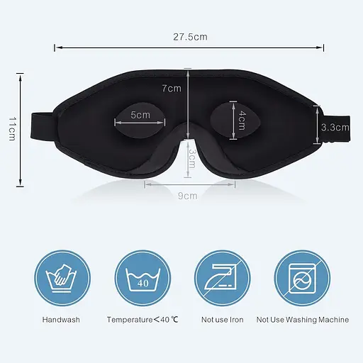 Маска для очей WellSync для сну, 3D контурна маска для сну, пов'язка на очі, накладки на очі з регульованим ремінцем, блокування - фото 4